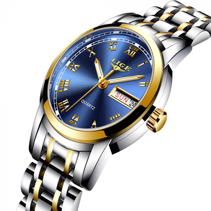 Ceas dama Lige Otel Zinc Elegant Quartz Analog Afisare data Argintiu [3]
