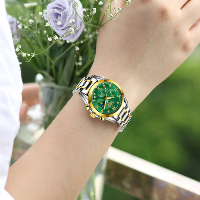 Ceas dama Lige Quartz Analog Argintiu Verde Casual Afisare data [3]