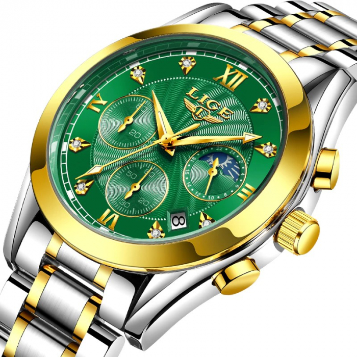 Ceas dama Lige Quartz Analog Argintiu Verde Casual Afisare data [6]