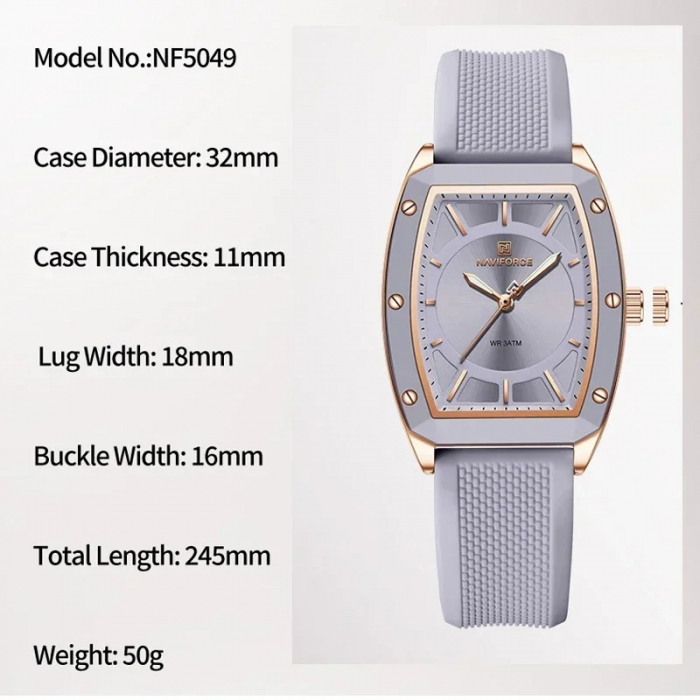 Ceas Dama Naviforce 5049 Gri Deschis - Afișaj Analog, Fashion, Casual, Rezistent la Apă 3ATM [2]