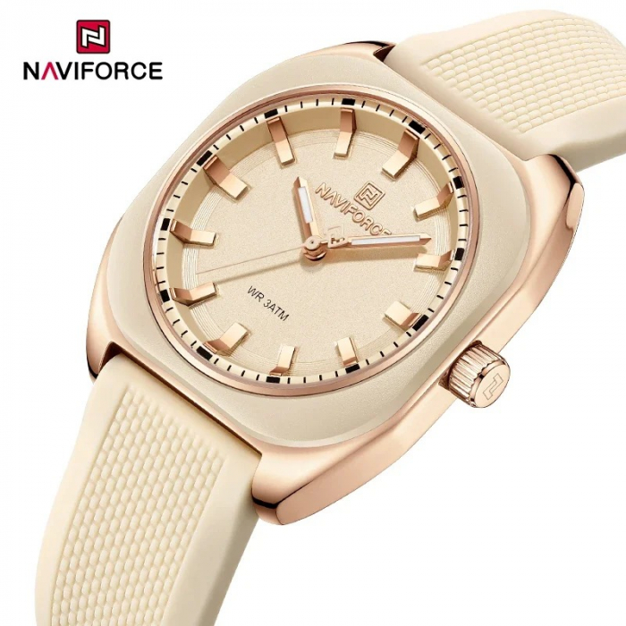 Ceas Dama Naviforce 5061 Crem - Analog Fashion Casual, Rezistent la Apă 3ATM [2]