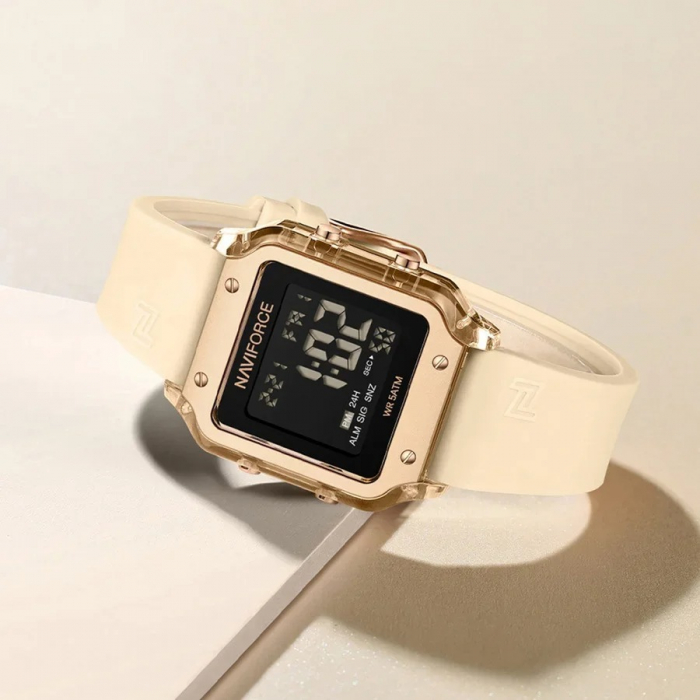 Ceas Dama Naviforce 6105 Crem - Afișaj Digital, Sport, Casual, Alarmă, Rezistent la Apă 5ATM [2]