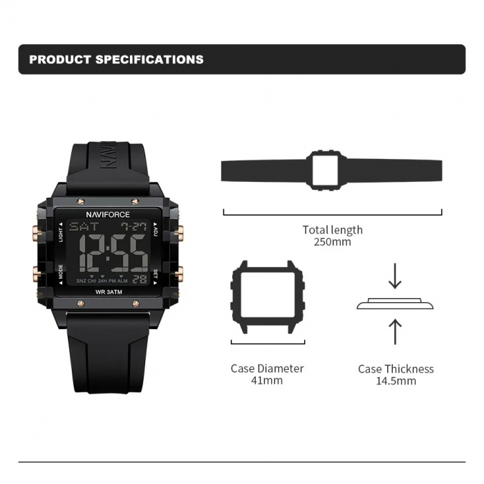 Ceas dama Naviforce 7101 Negru - Digital Sport Casual, Afișaj LED, Rezistent la Apă 3ATM [5]