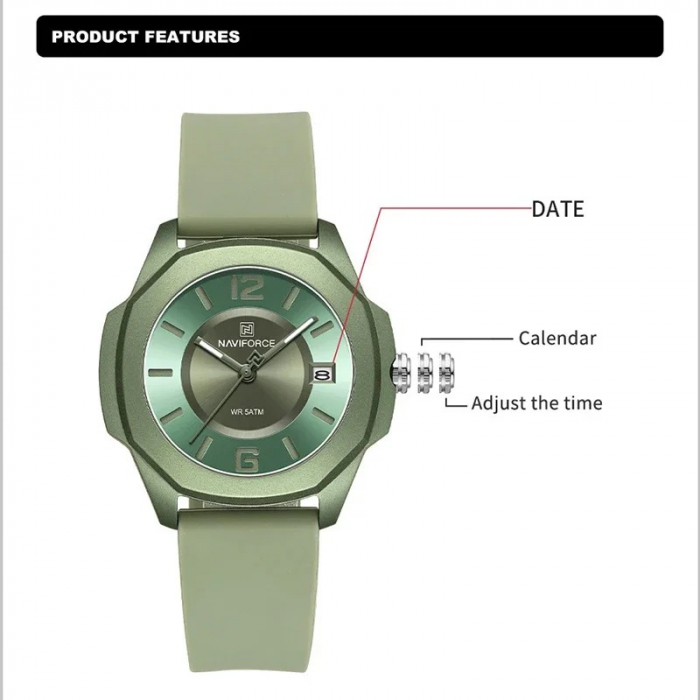 Ceas Dama Naviforce 7107 Verde - Analog Sport Casual, Dată Automată, Rezistent la Apă 5ATM [4]
