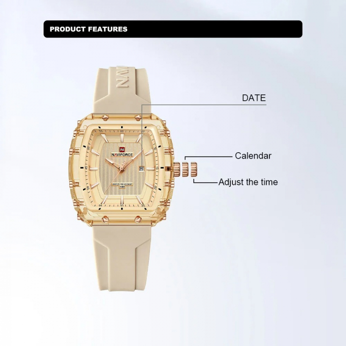 Ceas Dama Naviforce 7124 Auriu - Afișaj Analog, Fashion, Casual, Dată, Rezistent la Apă 5ATM [3]