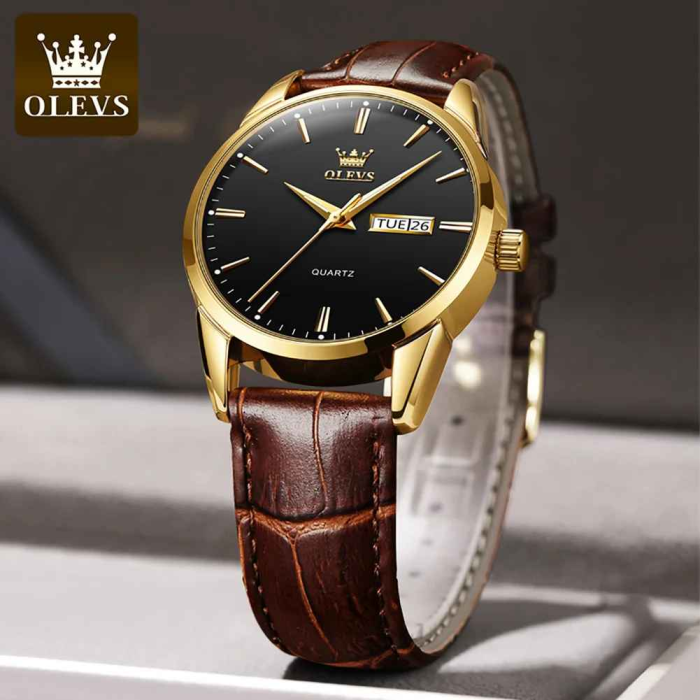 Ceas barbatesc OLEVS 6898 – Ceas Luxury Quartz, Curea Piele, Rezistent la Apă, Elegant & Casual [4]