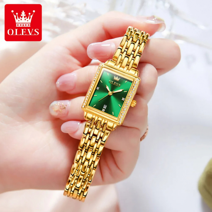 Ceas de dama Olevs Elegant Mecanism Quartz Luxury Fashion Auriu Verde [3]