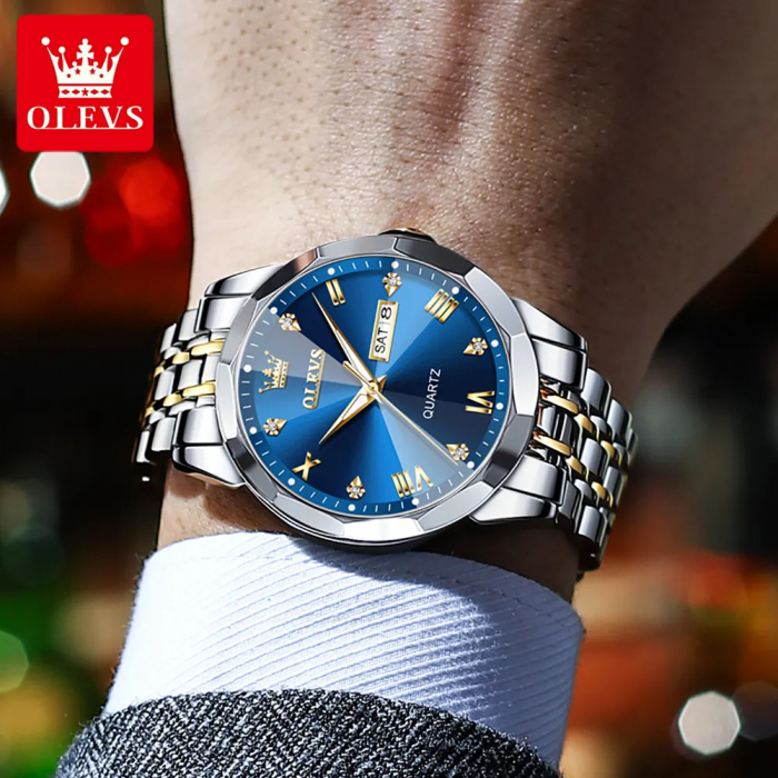Ceas dama Olevs Quartz Analog Data Otel ArgintiuAlbastru [3]