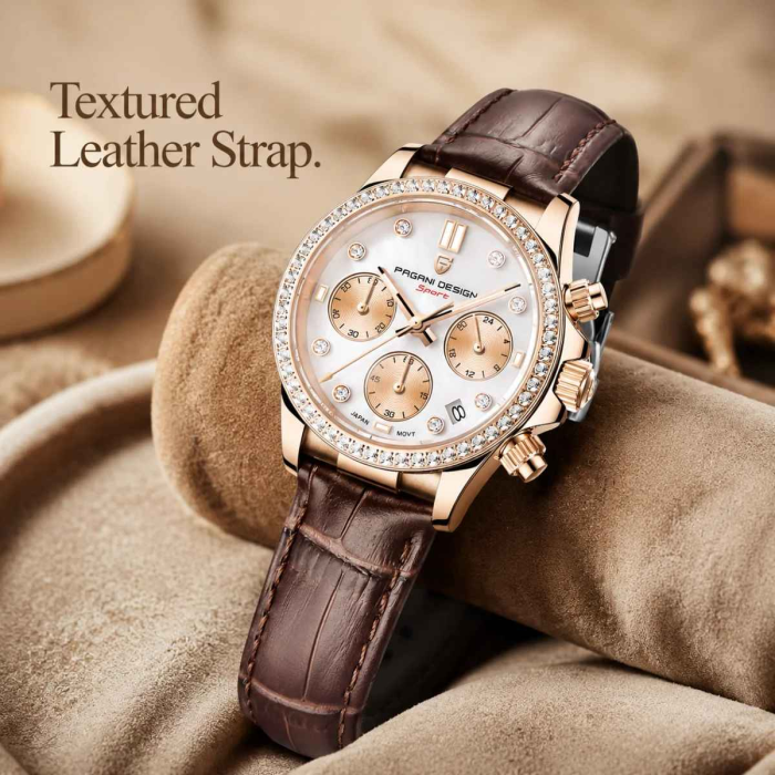 Ceas Damă PAGANI DESIGN PD-1730 Rose Gold, Cronograf VD55, Safir, 36mm, 50M [4]