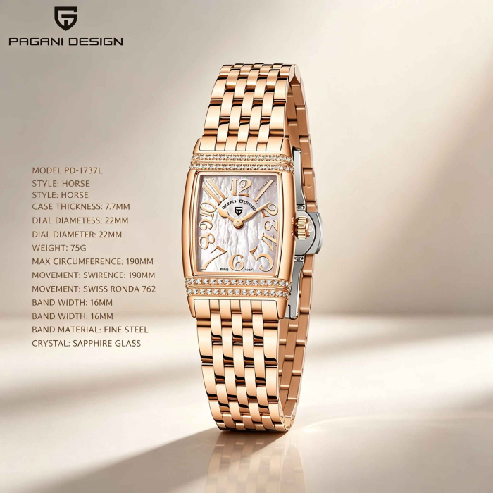 Ceas Damă PAGANI DESIGN PD-1737 Gold, Swiss Ronda 762, Safir, 50M, 22mm [2]