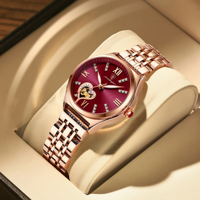 Ceas dama Poedagar Quartz Analog Fashion Indici Luminosi Bratara Auriu Visiniu [2]