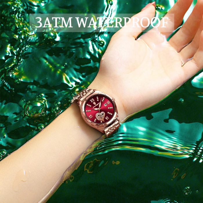 Ceas dama Poedagar Quartz Analog Fashion Indici Luminosi Bratara Auriu Visiniu [5]