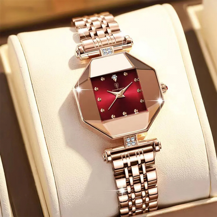Ceas dama Poedagar Quartz Elegant Casual Fashion 3 ATM Otel Auriu Visiniu [2]