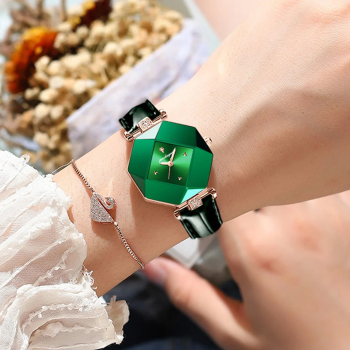 Ceas dama Poedagar Quartz Indici luminosi Piele Analog Verde [3]