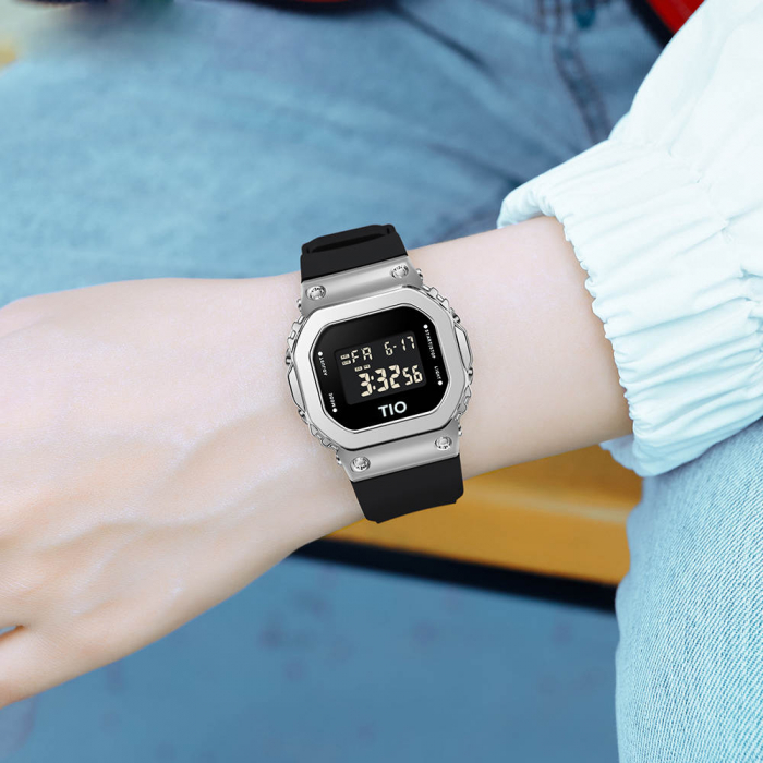 Ceas dama TIO Alarma Cronometru Digital Afisare data Negru argintiu [6]