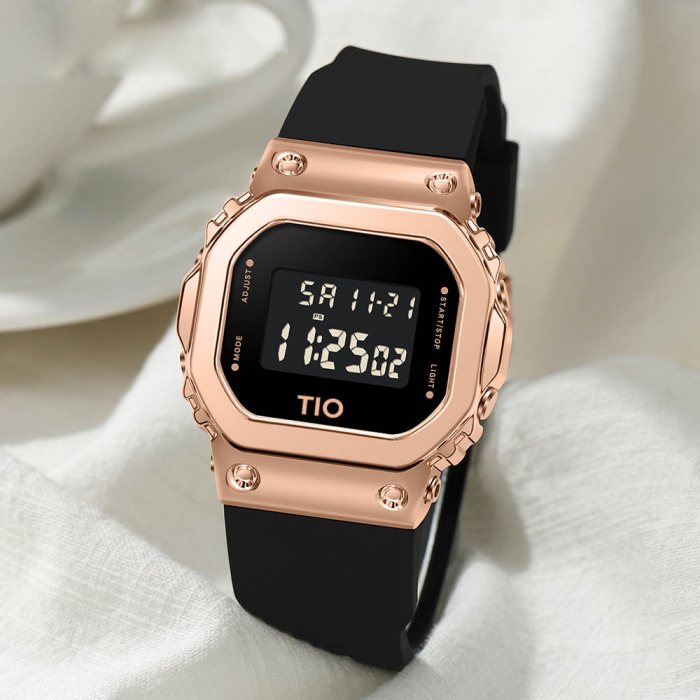 Ceas dama TIO Alarma Cronometru Digital Afisare data Negru auriu [2]