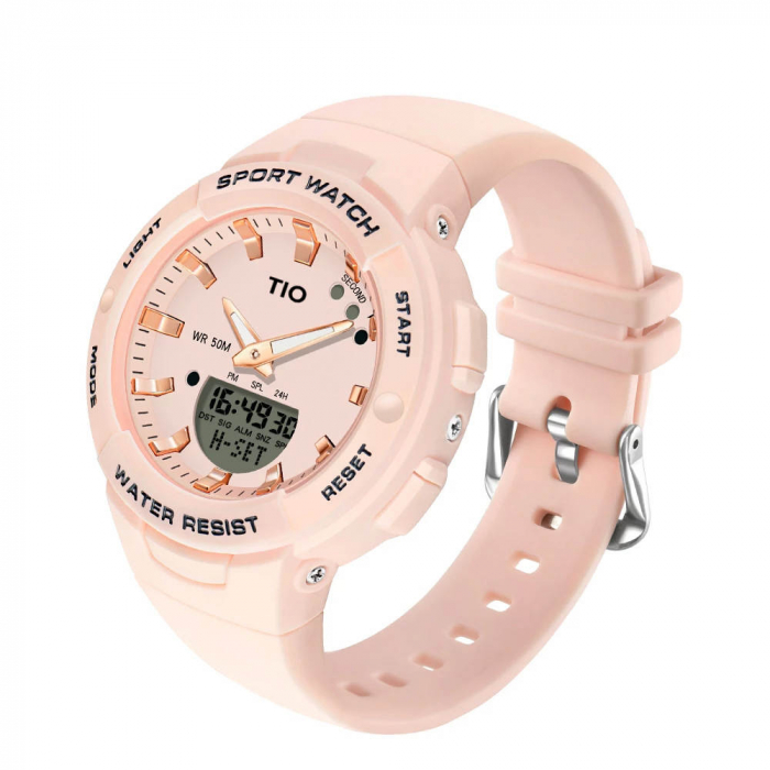 Ceas dama TIO Digital Analog Quartz Alarma Data Rezistent la apa Roz [3]