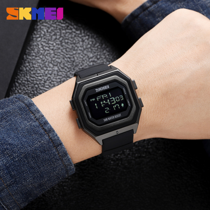 Ceas barbatesc de mana Skmei Casual Digital Led Electronic Calendar Negru [3]