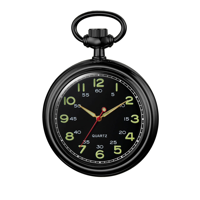 Ceas de buzunar Gorben PM001 Negru - Quartz, Afișaj cu Cifre Arabe, Cu Lant Vintage Retro [1]