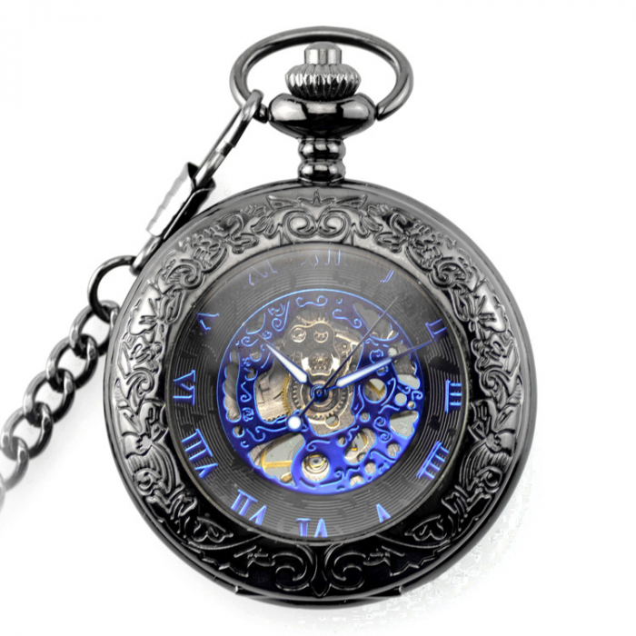 Ceas de buzunar Skeleton Mecanic Cu Lant Vintage Retro [1]