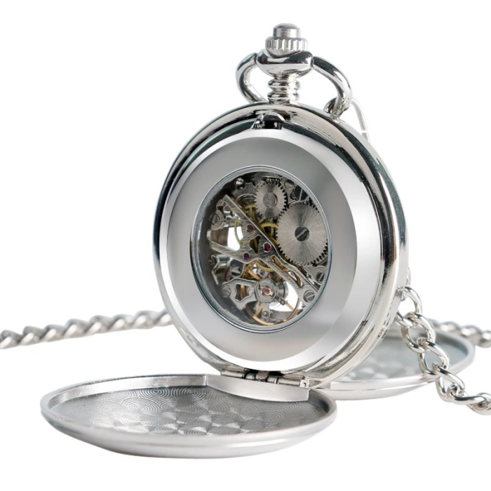 Ceas de buzunar Yisuya P240 Argintiu - Steampunk Mecanic, Afișaj cu Cifre Romane, Cu Lant Vintage Retro [5]