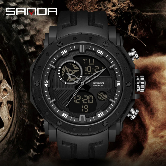 Ceas barbatesc de mana Sanda Stil Militar Army Led Quartz Negru [3]