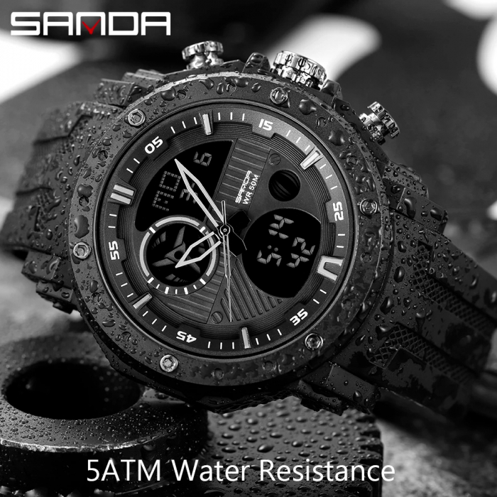 Ceas barbatesc de mana Sanda Stil Militar Army Led Quartz Negru [2]
