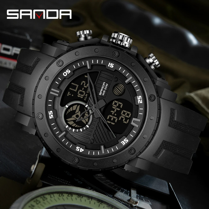 Ceas barbatesc de mana Sanda Stil Militar Army Led Quartz Negru [4]