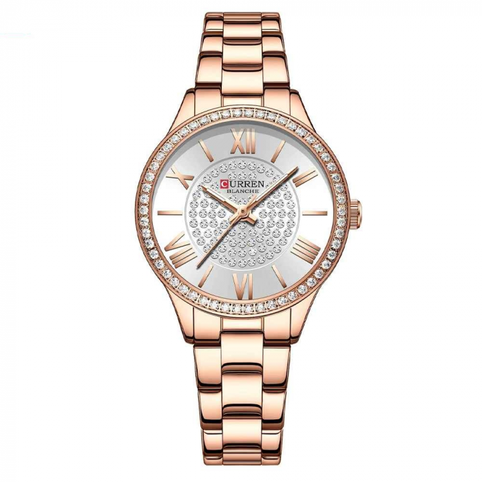 Ceas de damă Curren, quartz, curea roze, cadran alb, sticlă hardlex, rezistent la apă, elegant [1]