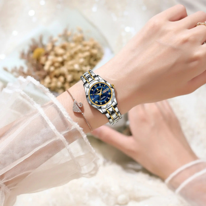 Ceas de dama Poedagar Luxury Fashion Casual Quartz Otel Argintiu Albastru [3]