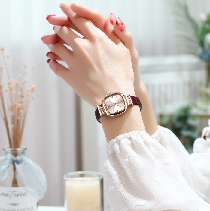 Ceas de dama Poedagar Fashion Casual Quartz Otel Piele Coffe [5]