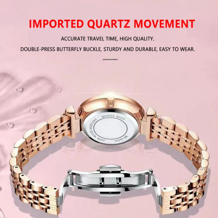 Ceas de dama Poedagar Luxury Fashion Afisare data Zilele saptamanii Casual Quartz Otel Auriu [4]