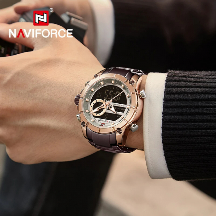 Ceas barbatesc Naviforce, Elegant, Fashion, Cronograf, Dual Time, Quartz Coffe [6]