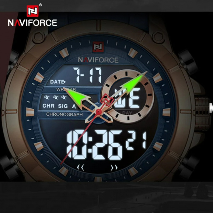 Ceas barbatesc Naviforce, Elegant, Fashion, Cronograf, Dual Time, Quartz Coffe [5]