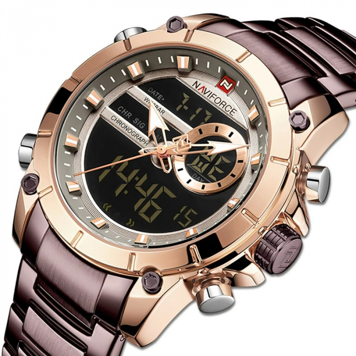 Ceas barbatesc Naviforce, Elegant, Fashion, Cronograf, Dual Time, Quartz Coffe [3]