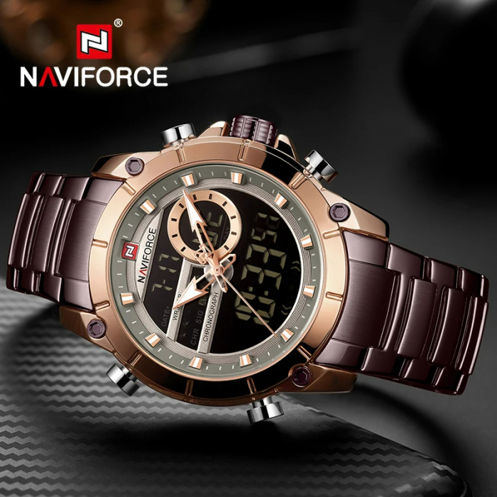 Ceas barbatesc Naviforce, Elegant, Fashion, Cronograf, Dual Time, Quartz Coffe [4]