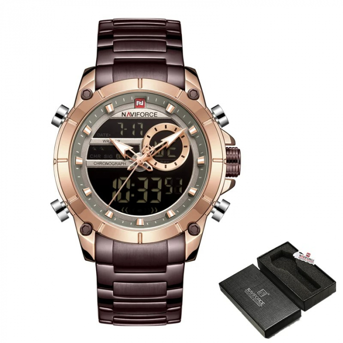 Ceas barbatesc Naviforce, Elegant, Fashion, Cronograf, Dual Time, Quartz Coffe [2]