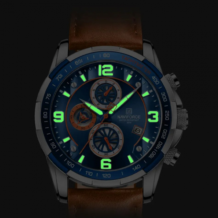 Ceas de mana barbatesc Naviforce Piele Cronograf Data Quartz Analog [6]