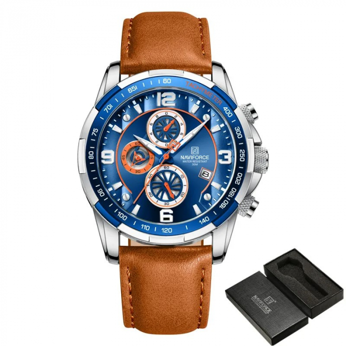 Ceas de mana barbatesc Naviforce Piele Cronograf Data Quartz Analog [3]