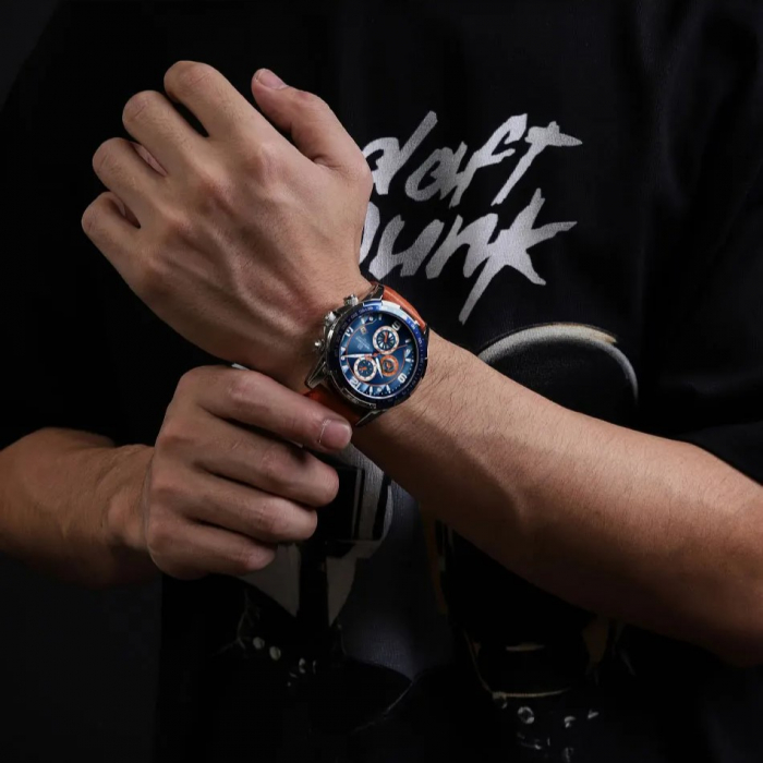 Ceas de mana barbatesc Naviforce Piele Cronograf Data Quartz Analog [5]