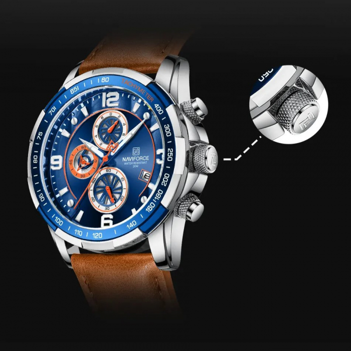 Ceas de mana barbatesc Naviforce Piele Cronograf Data Quartz Analog [4]