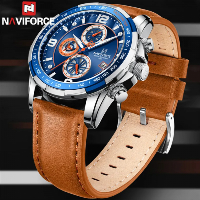 Ceas de mana barbatesc Naviforce Piele Cronograf Data Quartz Analog [2]