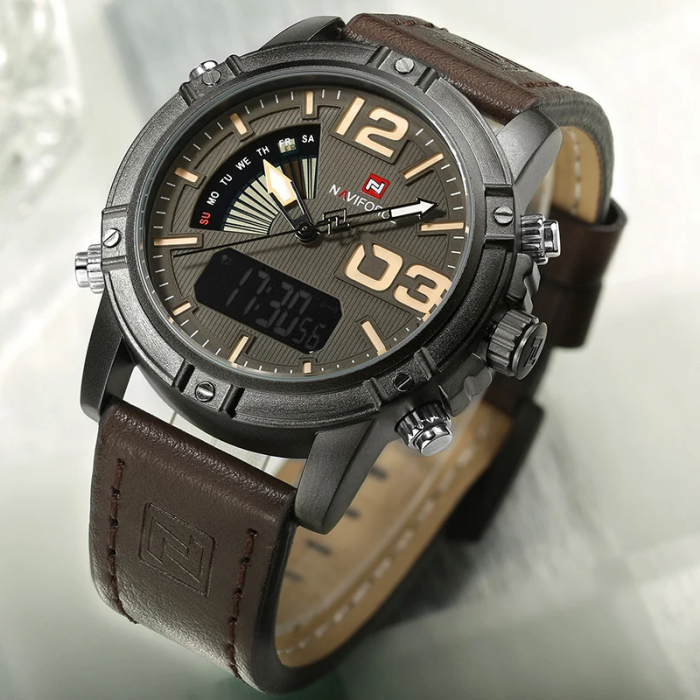 Ceas de mana barbatesc Naviforce Piele Digital Analog Quartz Cronometru Alarma [4]