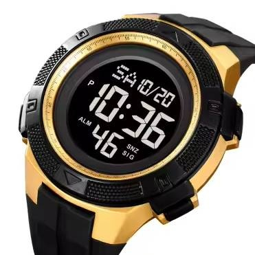 Ceas de mana barbatesc Skmei Casual Digital Lumina de fundal Sport Afisare data Alarma Negru Auriu [2]
