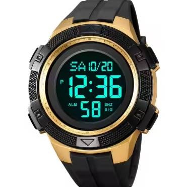 Ceas de mana barbatesc Skmei Casual Digital Lumina de fundal Sport Afisare data Alarma Negru Auriu [5]
