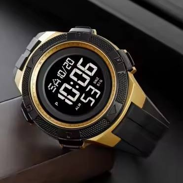 Ceas de mana barbatesc Skmei Casual Digital Lumina de fundal Sport Afisare data Alarma Negru Auriu [6]