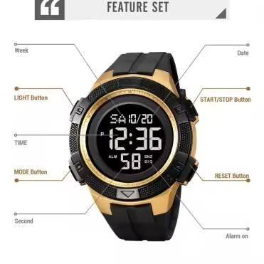 Ceas de mana barbatesc Skmei Casual Digital Lumina de fundal Sport Afisare data Alarma Negru Auriu [7]