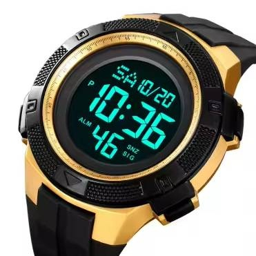 Ceas de mana barbatesc Skmei Casual Digital Lumina de fundal Sport Afisare data Alarma Negru Auriu [3]