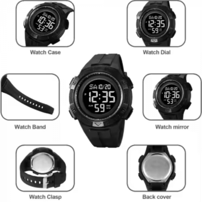 Ceas de mana barbatesc Skmei Casual Digital Alarma Lumina de fundal Sport Afisare data Negru [7]
