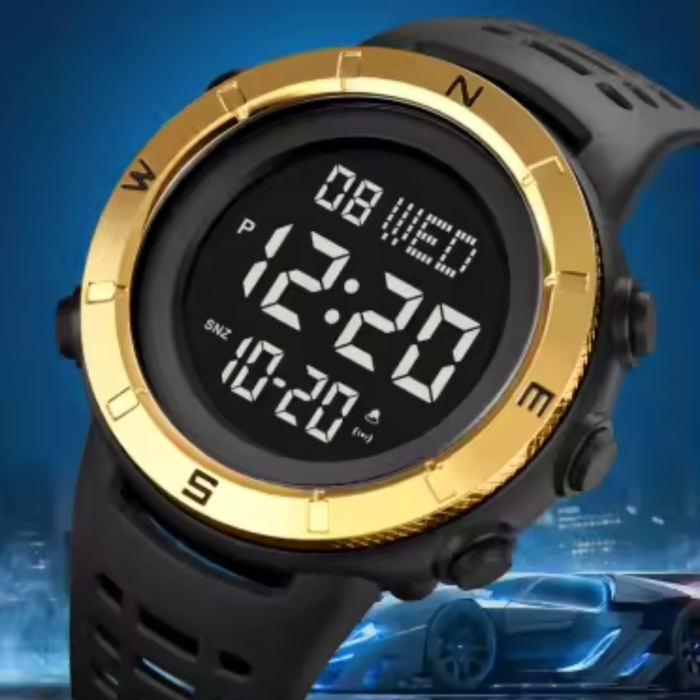 Ceas de mana barbatesc Skmei Sport Casual Digital Lumina de fundal Afisare data Alarma Negru Auriu [6]